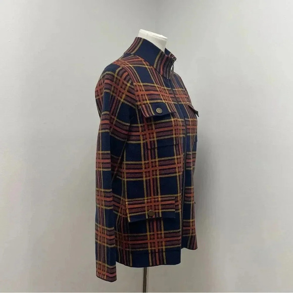 Rachel Zoe Plaid Zip Sweater Cardigan Jacket Knit Shacket. Orange & Navy. Medium - Picture 11 of 16